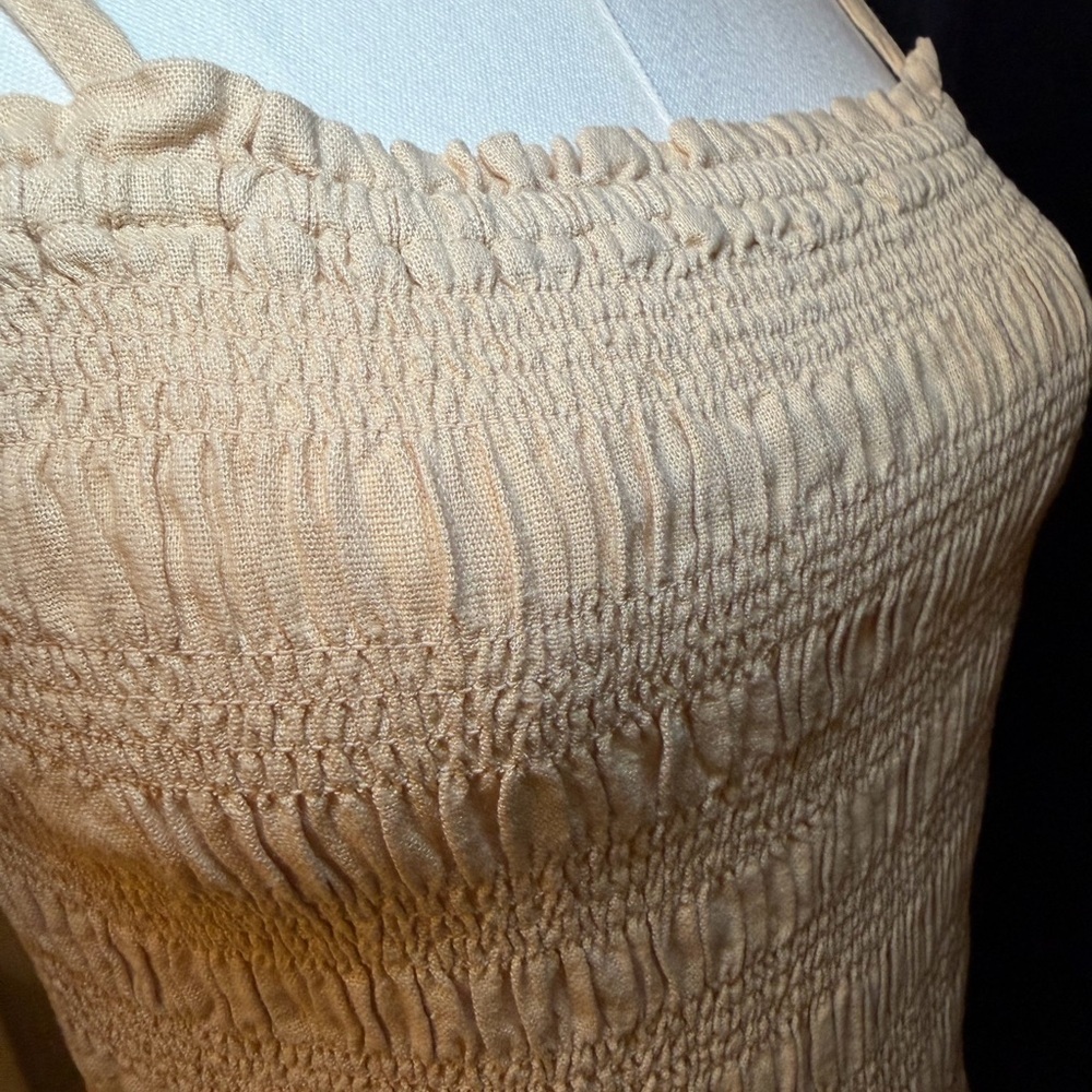 NWT - Universal Threads Jumpsuit Beige Tan Smocked Linen. Size S - Picture 5 of 7